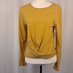 J. Crew M Essential Tee Twist Front Long Sleeve Knit Top Casual Mustard Yellow